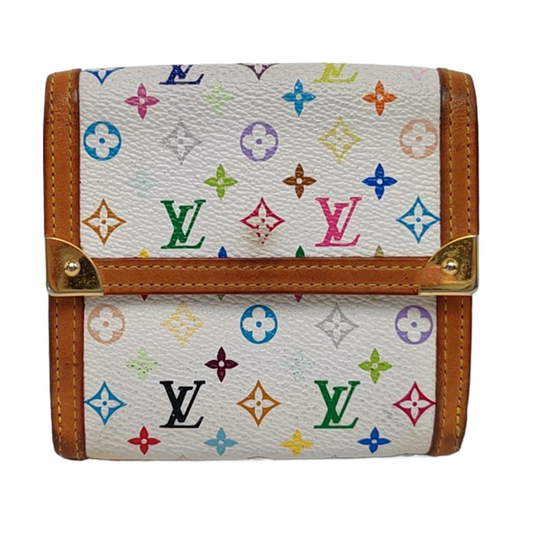 LOUIS VUITTON INTERNATIONAL White Tricolor Coated Canvas Monogrammed Wallet Golden hardware-(SKU)-956534892