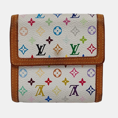 LOUIS VUITTON INTERNATIONAL White Tricolor Coated Canvas Monogrammed Wallet Golden hardware-(SKU)-956534892