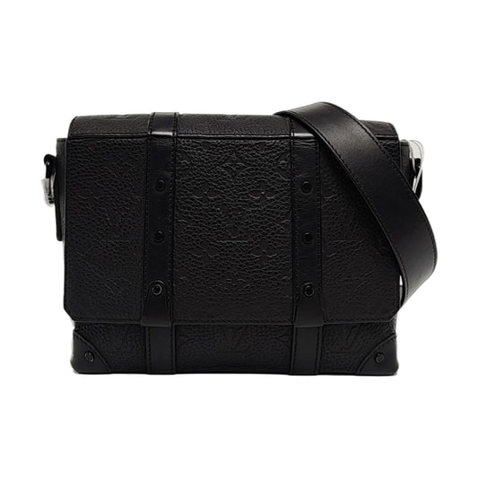 LOUIS VUITTON TRUNK Small Black Calfskin Riveted Messenger Bag Shoulder Bag Tote Bag Crossbody Bag Black Hardware Removable Strap-(SKU)-956757026