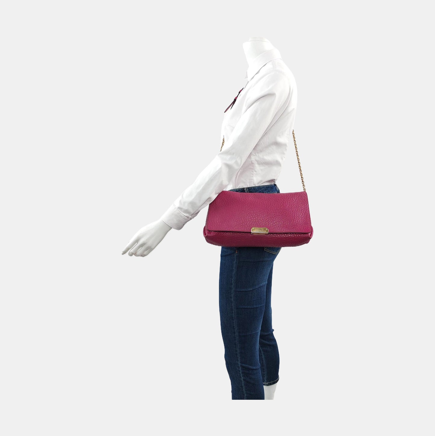 BURBERRY Mildenhall Fuchsia Leather Crossbody Shoulder Bag Handbag Golden hardware-(SKU)-956600104