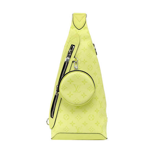 LOUIS VUITTON DUO Yellow-Green Coated Canvas Monogram Crossbody Shoulder Bag/Fanny Pack with Silver Hardware, Pouch-(SKU)-956667846