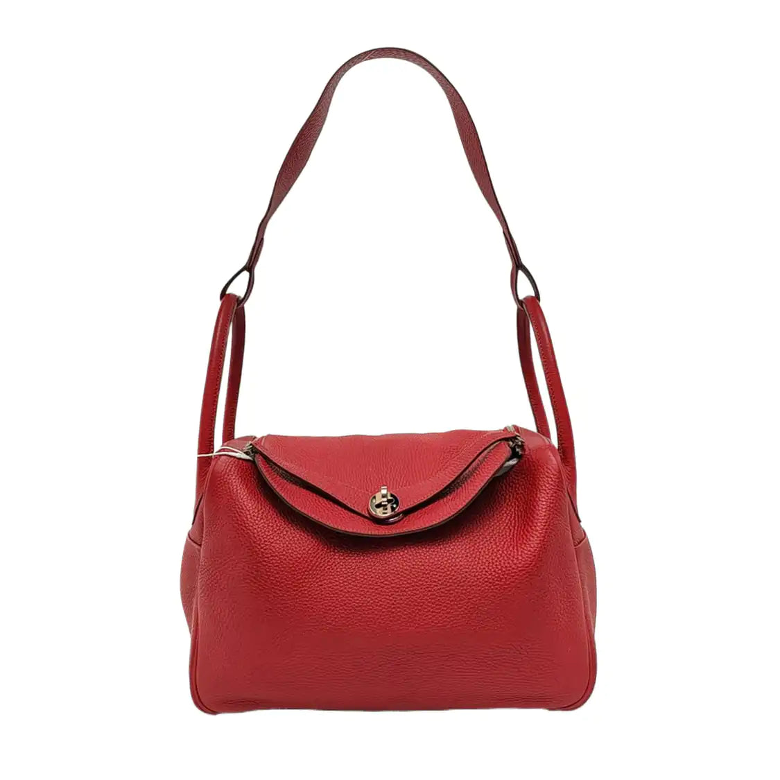 HERMÈS Lindy 34 Flag Red Clemence Leather Shoulder Bag Tote Bag Silver Hardware 🅀 Clasp-(SKU)-956096162