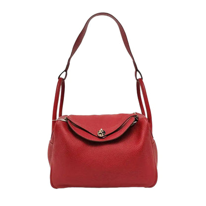 HERMÈS Lindy 34 Flag Red Clemence Leather Shoulder Bag Tote Bag Silver Hardware 🅀 Clasp-(SKU)-956096162