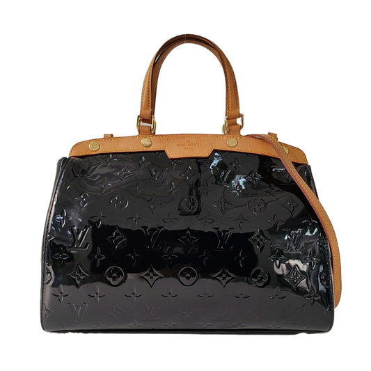 LOUIS VUITTON BREA Medium size Black Patent Leather Textured Doctor Bag Single Shoulder Handbag Golden hardware Removable shoulder strap-(SKU)-956672683