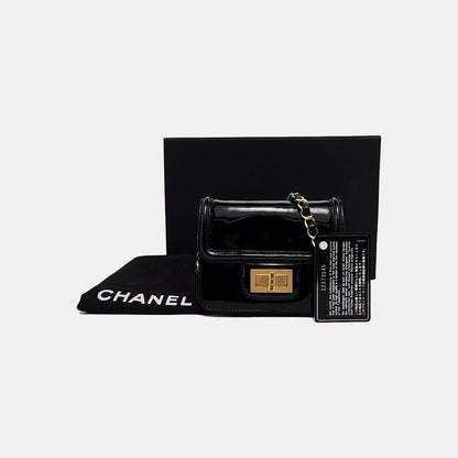 CHANEL 2.55 Black Patent Leather Single Shoulder Bag Crossbody Bag Golden Hardware 12 Clasp-(SKU)-956888916