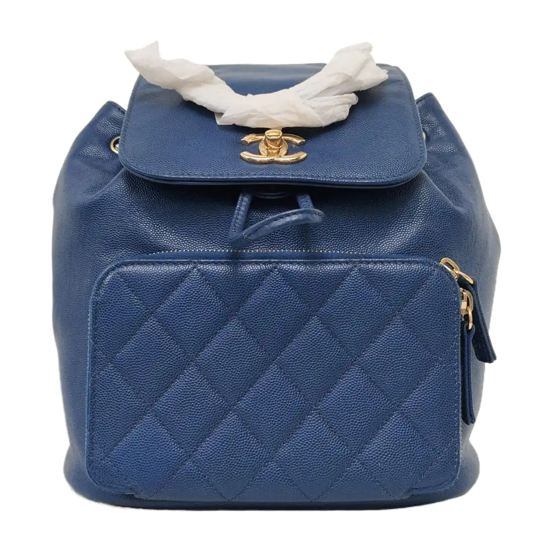 CHANEL BUSINESS AFFINITY Deep Blue Quilted Leather Grained Double Shoulder Bag with Gold Hardware 23 opening-(SKU)-956086106