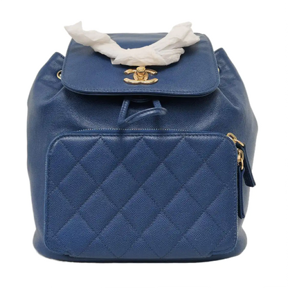 CHANEL BUSINESS AFFINITY Deep Blue Quilted Leather Grained Double Shoulder Bag with Gold Hardware 23 opening-(SKU)-956086106