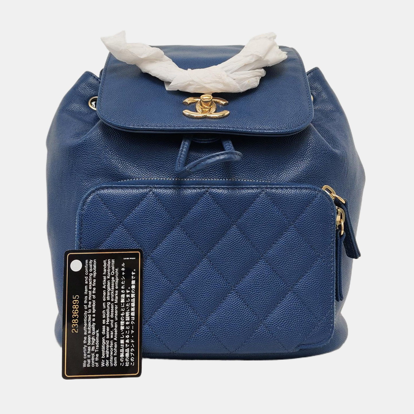 CHANEL BUSINESS AFFINITY Deep Blue Quilted Leather Grained Double Shoulder Bag with Gold Hardware 23 opening-(SKU)-956086106