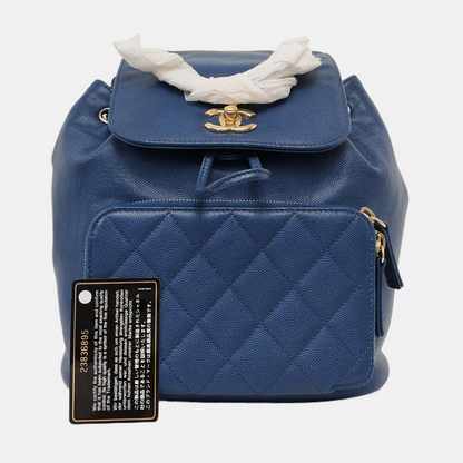 CHANEL BUSINESS AFFINITY Deep Blue Quilted Leather Grained Double Shoulder Bag with Gold Hardware 23 opening-(SKU)-956086106