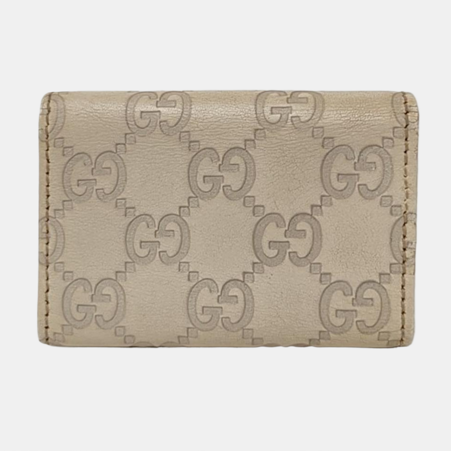 GUCCI White Leather Monogrammed Key Case Golden hardware-(SKU)-956774135