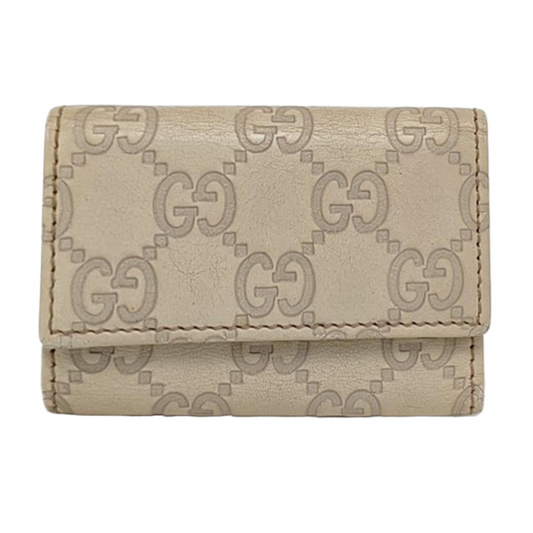 GUCCI White Leather Monogrammed Key Case Golden hardware-(SKU)-956774135
