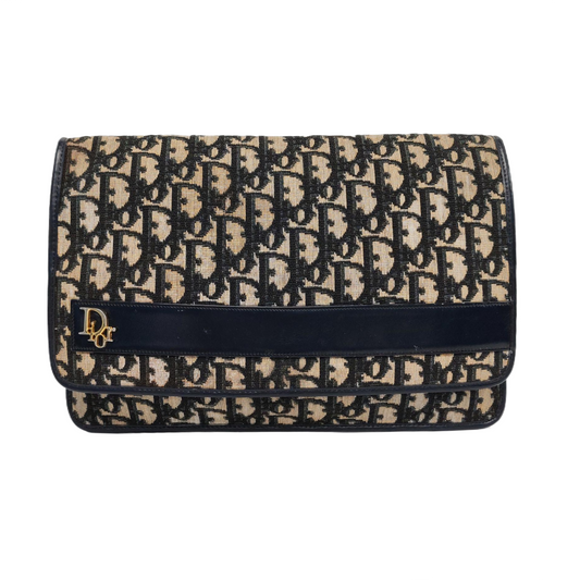 DIOR Brown Canvas Monogrammed Clutch Golden hardware-(SKU)-956712038