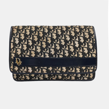 DIOR Brown Canvas Monogrammed Clutch Golden hardware-(SKU)-956712038