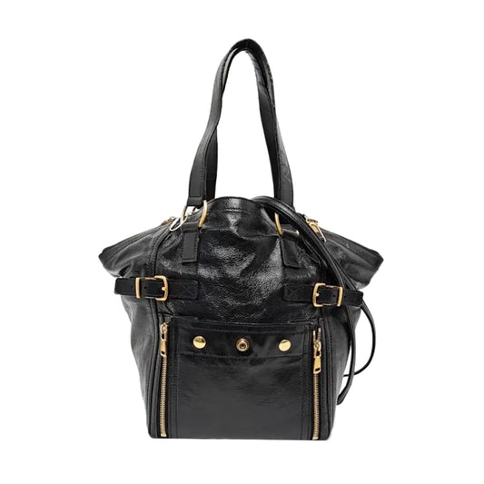 YSL Black Cowhide Studs Tote Handbag Golden hardware-(SKU)-956655184