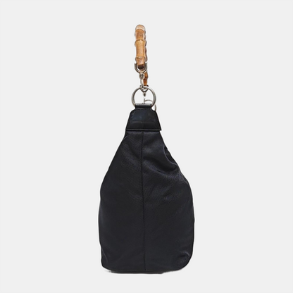 GUCCI Bamboo 1947 Black Canvas Bamboo Handle Handbag Single Shoulder Bag Silver Hardware-(SKU)-956992006