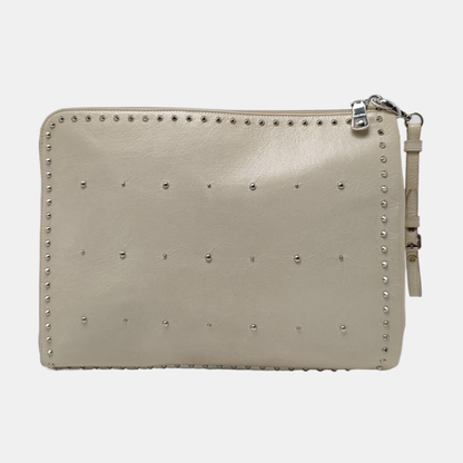 Miu Miu Beige Cowhide Studs Handbag Silver Hardware-(SKU)-957040349