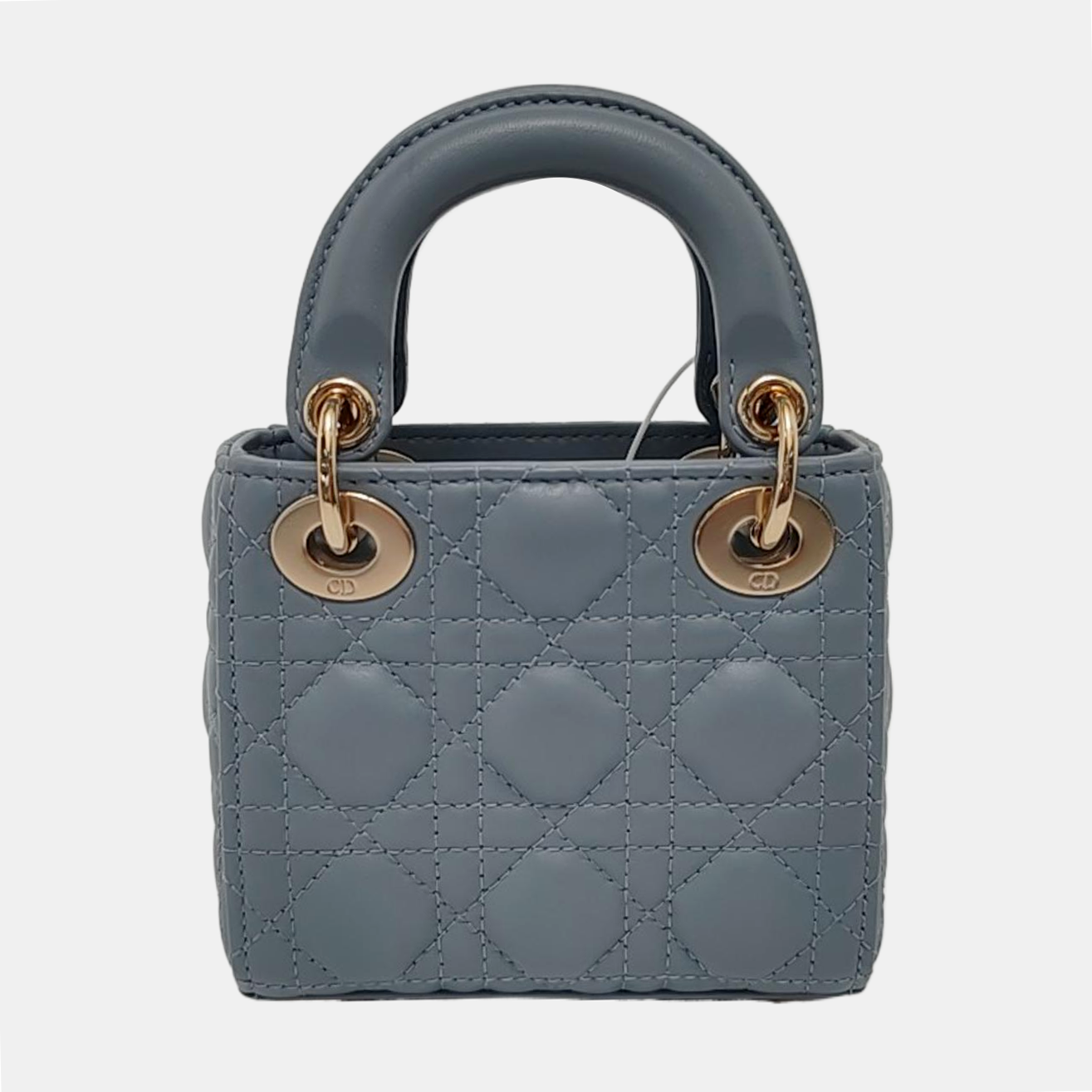 DIOR Lady Dior Mini Blue Lamb Skin Quilted Cannage Four-Gusset Shoulder Bag with Detachable Strap and Accessories Included-(SKU)-953418236