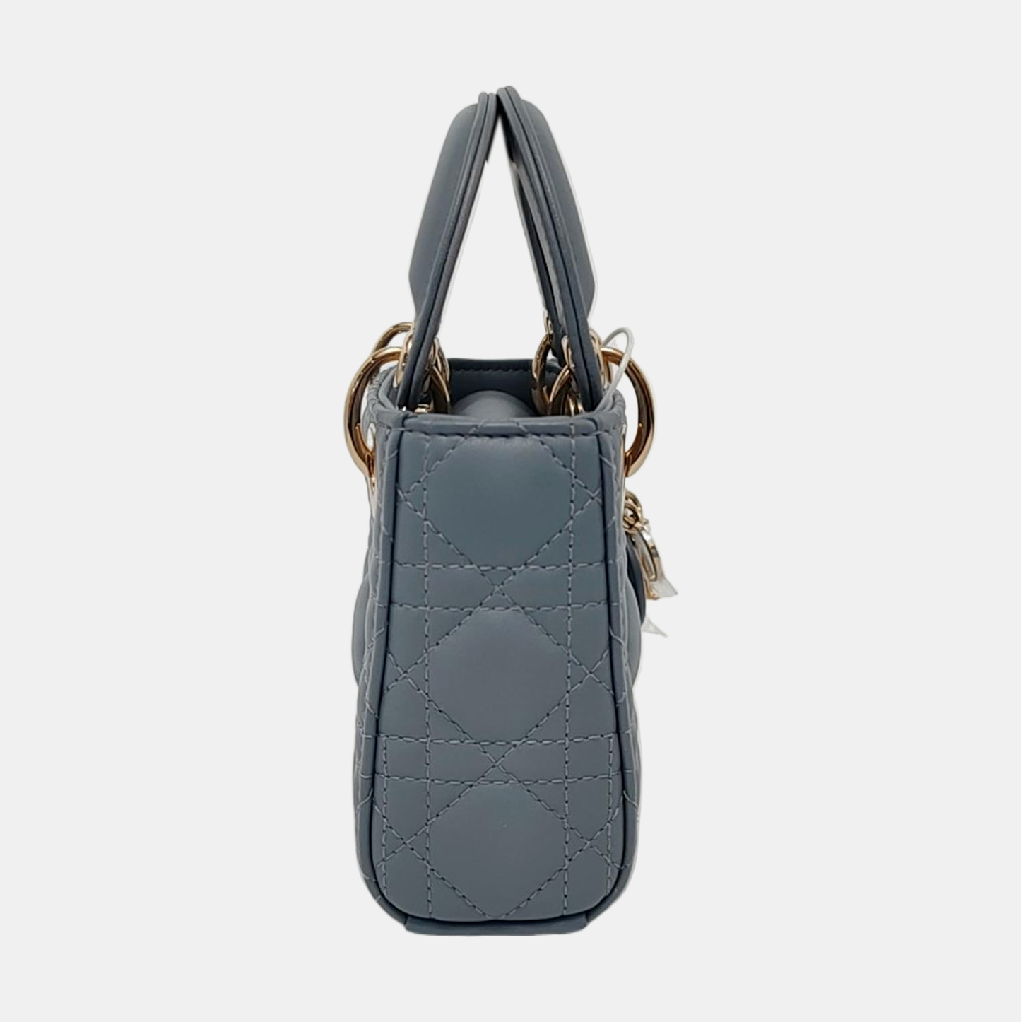 DIOR Lady Dior Mini Blue Lamb Skin Quilted Cannage Four-Gusset Shoulder Bag with Detachable Strap and Accessories Included-(SKU)-953418236