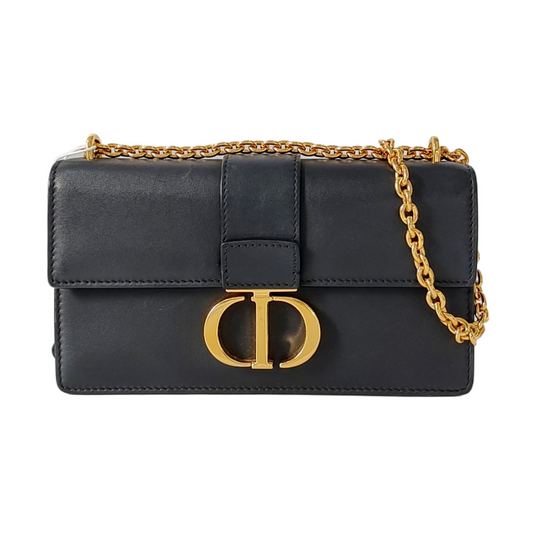 DIOR 30 Montaigne East-West Black Leather Montaigne Bag with Gold Hardware and Detachable Strap-(SKU)-957272257