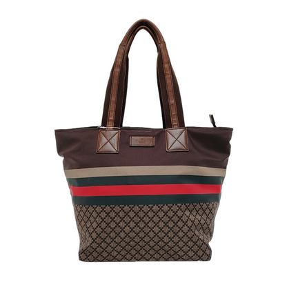 GUCCI Brown nylon monogram striped strap handbag crossbody shoulder tote Golden hardware-(SKU)-957584034