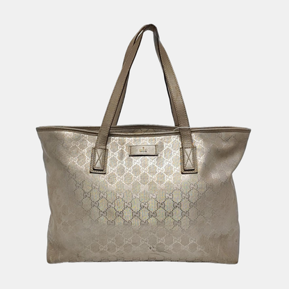 GUCCI GG Imprime Silver Coated Canvas Monogram Shoulder Bag Handbag Silver Hardware-(SKU)-957584035