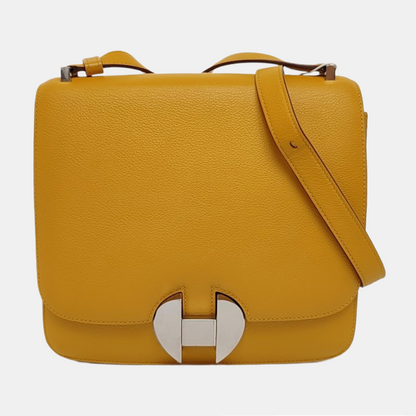 HERMÈS 2002 20 Amber Yellow Evercolor Calfskin Crossbody Shoulder Bag with Silver Hardware, C-(SKU)-957461966