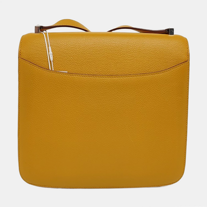 HERMÈS 2002 20 Amber Yellow Evercolor Calfskin Crossbody Shoulder Bag with Silver Hardware, C-(SKU)-957461966