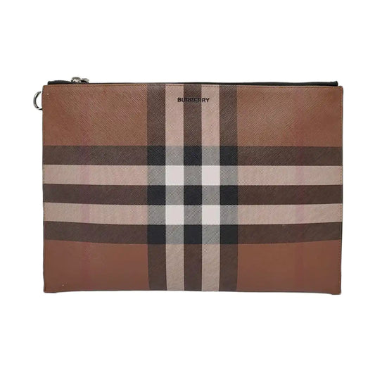 BURBERRY Large size Brown coated canvas horse race pattern clutch/handbag-(SKU)-957318549
