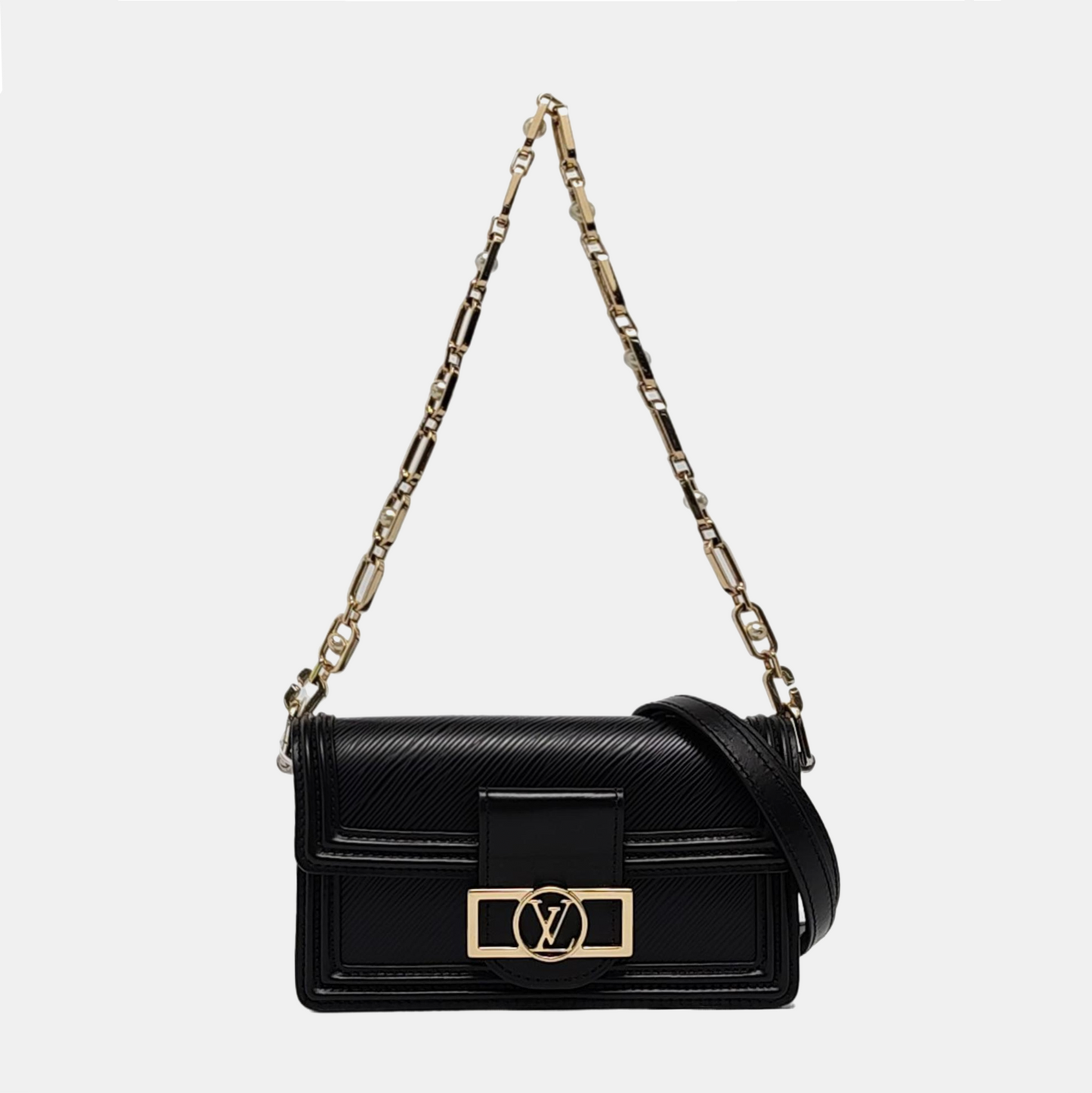 LOUIS VUITTON DAUPHINE Mini Black EPI Leather Monogrammed Daffodil Shoulder Bag Crossbody Bag with 2 Detachable Straps-(SKU)-957256164