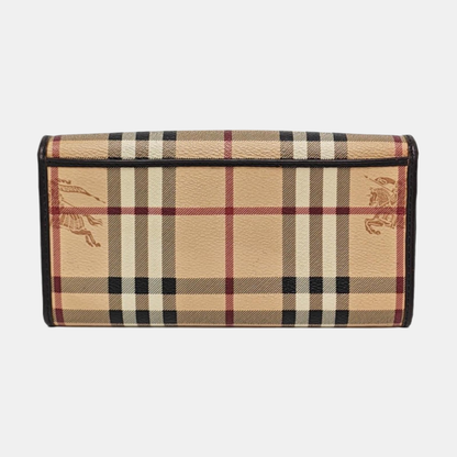 BURBERRY Beige coated canvas war horse plaid wallet Golden hardware-(SKU)-957775654