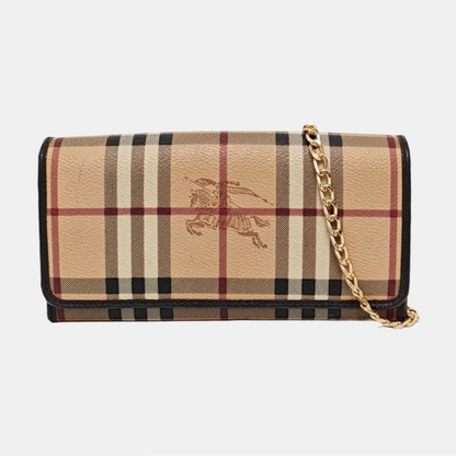 BURBERRY Beige coated canvas war horse plaid wallet Golden hardware-(SKU)-957775654
