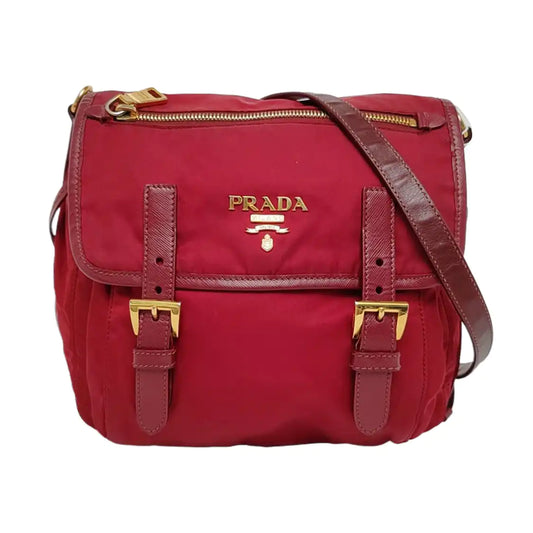 PRADA Vela Messenger Bag Red Nylon Cross Grain Single Shoulder Crossbody Golden hardware Removable shoulder strap-(SKU)-957669142