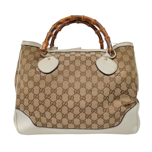 GUCCI Bamboo 1947 Brown canvas monogram bamboo bag handbag Golden hardware-(SKU)-957532877