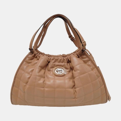GUCCI Deco Medium Camel Leather Quilted Single Shoulder Bag with Gold Hardware 3 Removable Straps-(SKU)-957612728