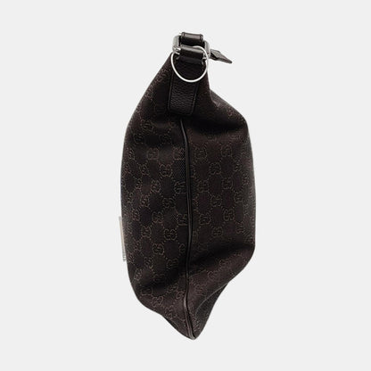 GUCCI Dark Brown Canvas Vintage Shoulder and Crossbody Bag Silver Hardware-(SKU)-957590302