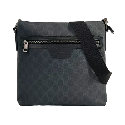 GUCCI Black Coated Canvas Monogram Crossbody Bag Single Shoulder Bag Ruthenium color hardware-(SKU)-957797586