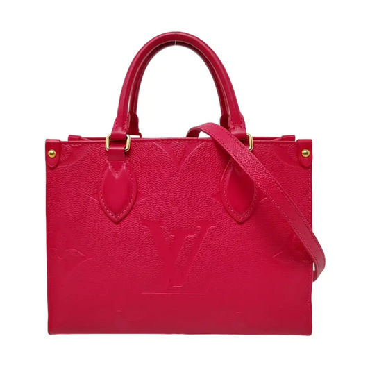 LOUIS VUITTON ONTHEGO Small Fuchsia Calfskin Monogram Jungle Print Crossbody Shoulder Bag Sling Bag Gold Hardware Removable Strap-(SKU)-957589069