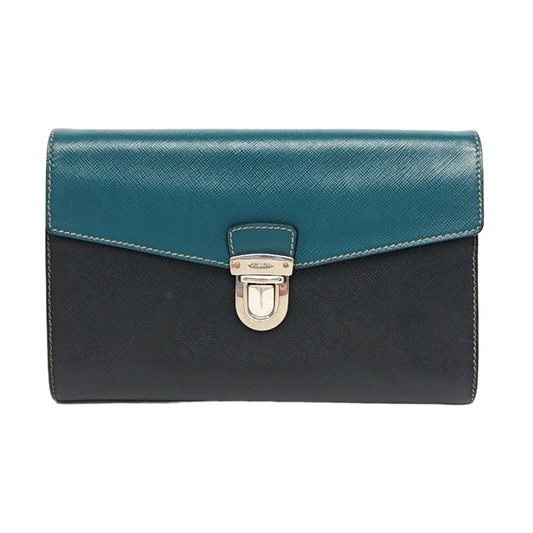 PRADA Color-block cowhide cross-grain clutch Silver Hardware-(SKU)-957706668