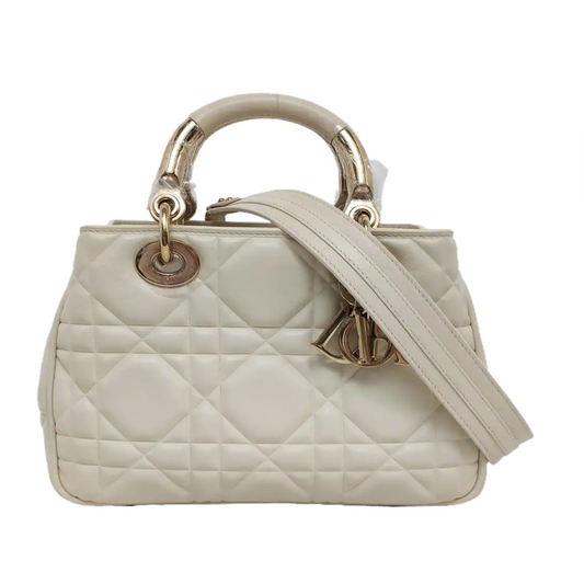 DIOR Lady Dior Small White Leather Cannage Quilted Diana Bag Single Shoulder Bag Tote Bag Crossbody Bag with Gold Hardware Removable Strap-(SKU)-957082816