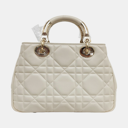 DIOR Lady Dior Small White Leather Cannage Quilted Diana Bag Single Shoulder Bag Tote Bag Crossbody Bag with Gold Hardware Removable Strap-(SKU)-957082816