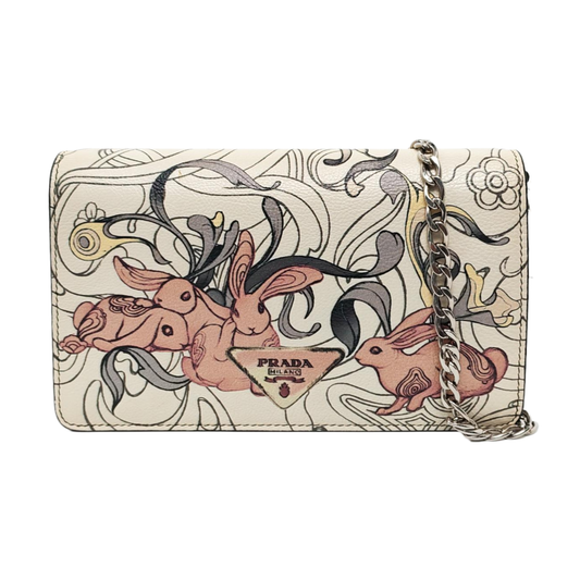 PRADA White Cowhide Printed Single Shoulder Bag Crossbody Bag Silver Hardware Removable shoulder strap-(SKU)-957734411
