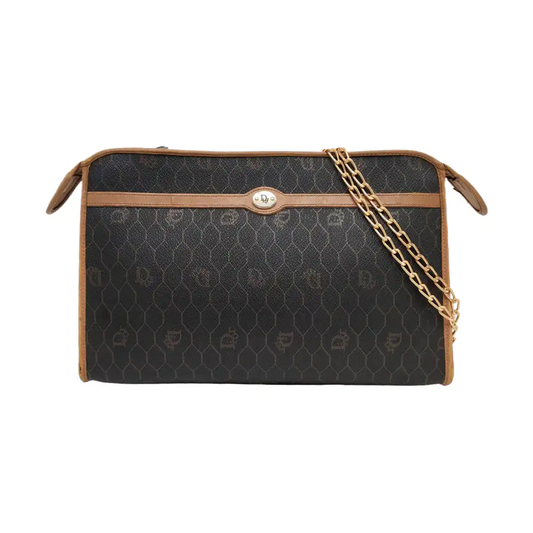 DIOR Black Coated Canvas Printed Handbag Golden hardware-(SKU)-957963351