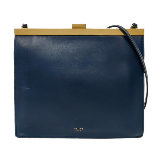 CELINE Box Bag Dark Blue Leather Crossbody Shoulder Bag Golden hardware-(SKU)-957943140