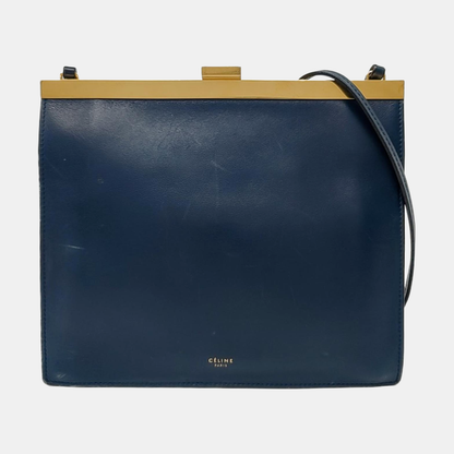 CELINE Box Bag Dark Blue Leather Crossbody Shoulder Bag Golden hardware-(SKU)-957943140