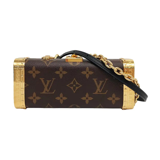 LOUIS VUITTON VANITY CASE Brown Coated Canvas Monogram Crossbody Shoulder Bag Tote Bag Gold Hardware 2 Removable Shoulder Straps-(SKU)-957302844