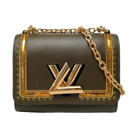 LOUIS VUITTON TWIST Small Green Leather Embroidered Crossbody Shoulder Bag with Gold Hardware-(SKU)-957815452