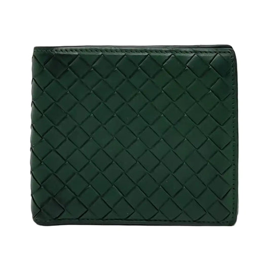 BOTTEGA VENETA Dark Green Leather Woven Wallet-(SKU)-957985549
