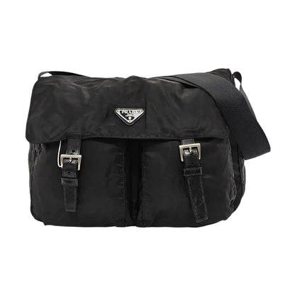 PRADA Vela Messenger Bag Black nylon logo crossbody bag shoulder bag Silver Hardware-(SKU)-957820896
