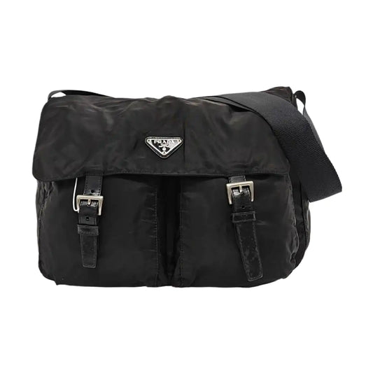 PRADA Vela Messenger Bag Black nylon logo crossbody bag shoulder bag Silver Hardware-(SKU)-957820896