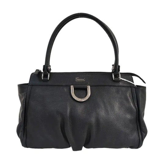 GUCCI D Gold Black Leather Single Shoulder Bag Silver Hardware-(SKU)-957921369